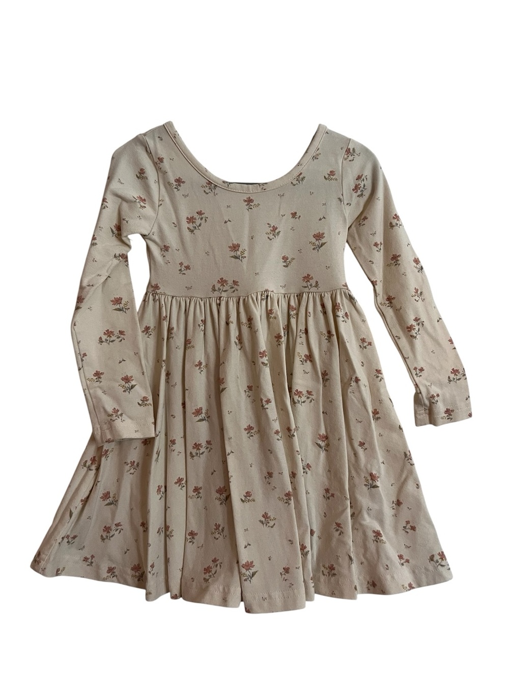 Jamie Kay Cream Long Sleeve Floral Twirl Dress with Pink Flowers